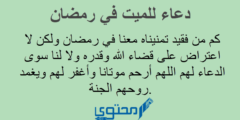 دعاء للميت في رمضان مكتوب «اللهم ارحمه برحمتك ورضاك» 2026